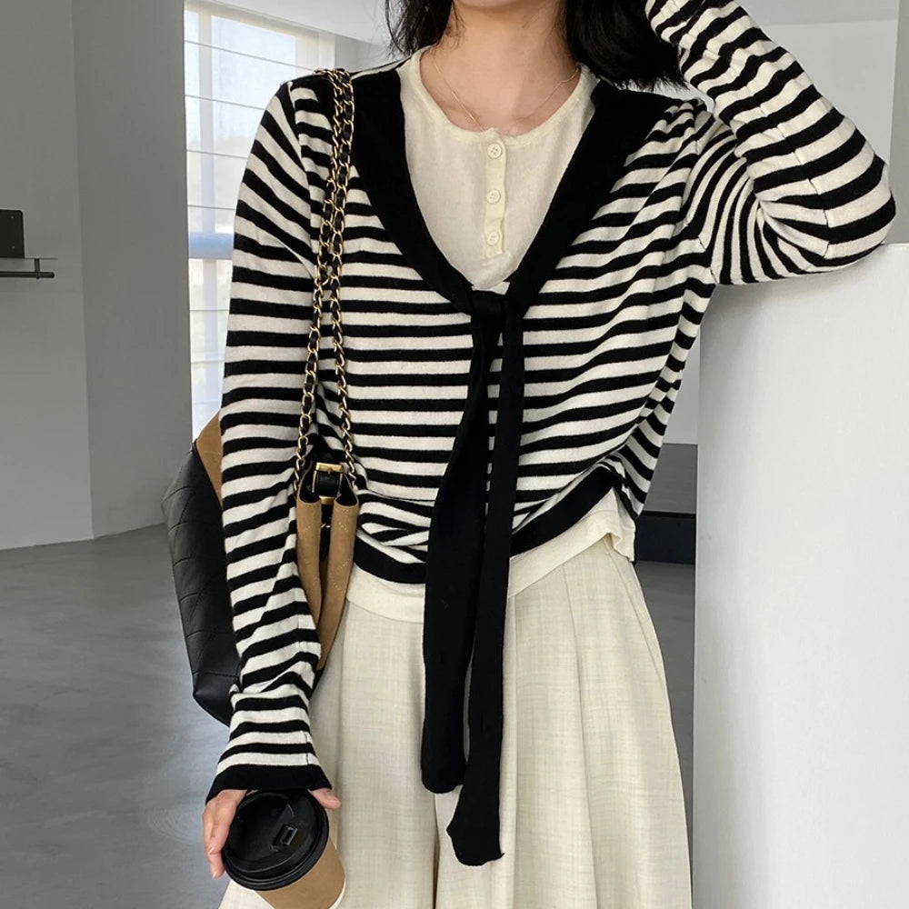 Layered-Look Tie-Front Sweater