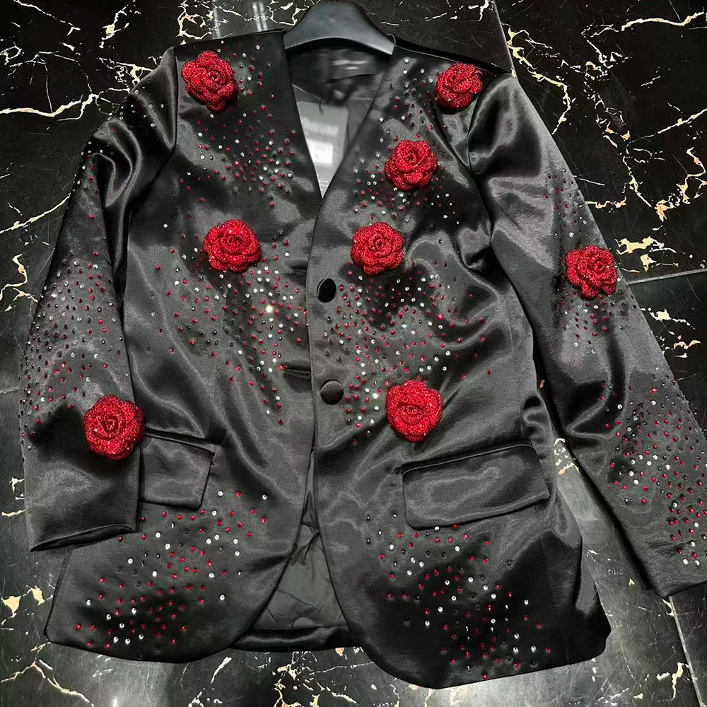 Rose Applique Button-Front Jacket