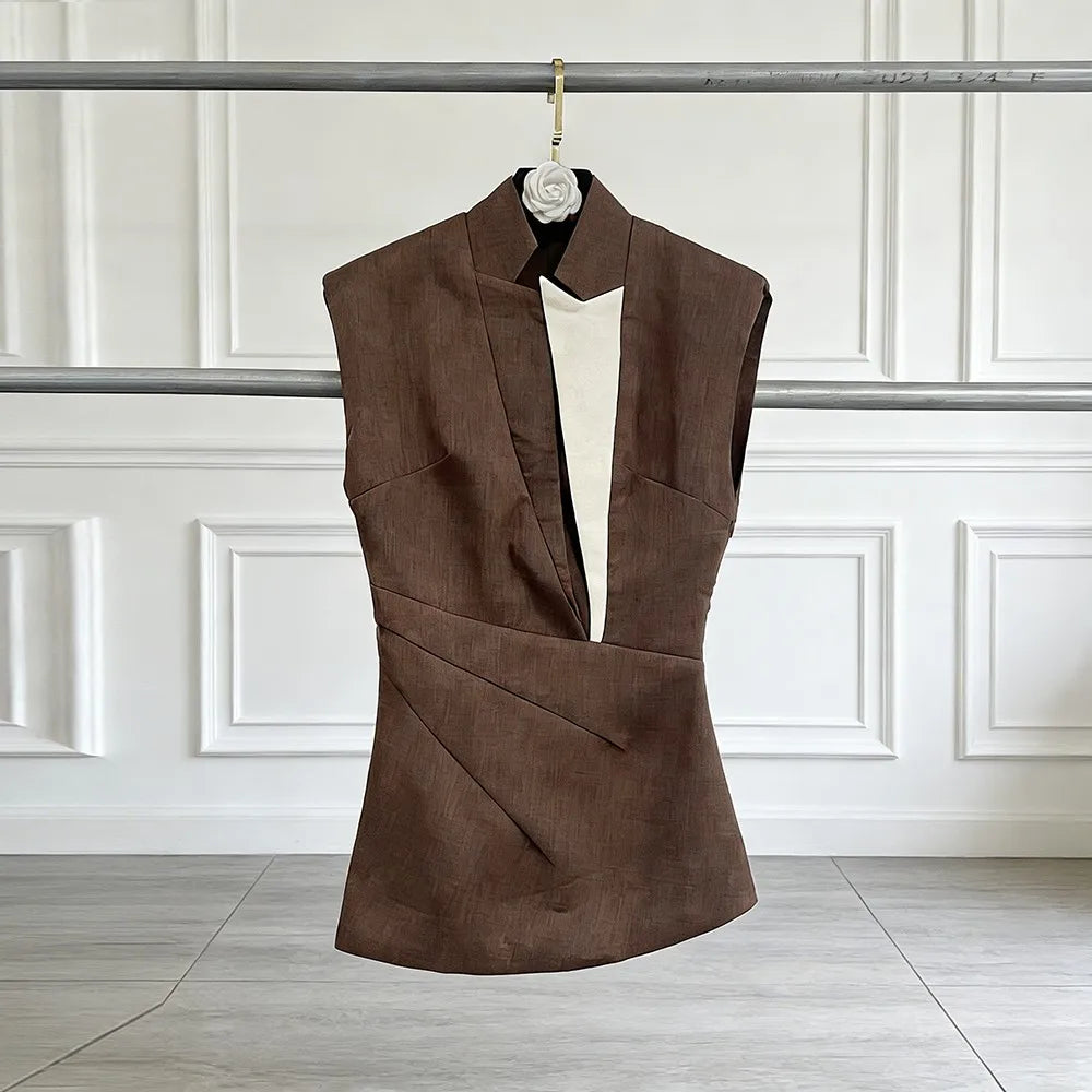 Draped Sleeveless Wrap Jacket