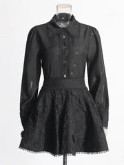Blouse and Textured Mini Skirt Set