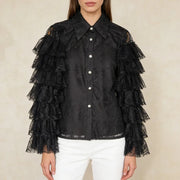 Tiered Ruffle-Sleeve Lace Shirt