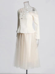 Asymmetric Top and Pleated Skirt Set