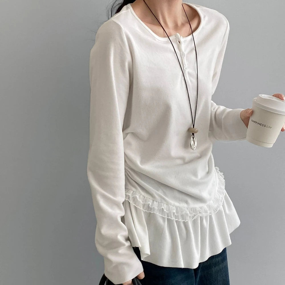 Ruffle-Hem Long-Sleeve Top