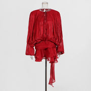 Ruched Balloon-Sleeve Mini Dress