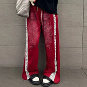 Contrast-Stripe Drawstring Wide-Leg Pants
