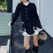 Ruffle-Trim Button-Front Cardigan