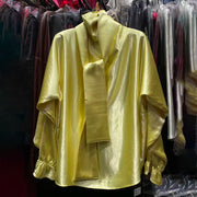 Glossy Tie-Neck Blouse