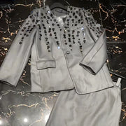 Disc-Embellished Blazer and Skirt Set