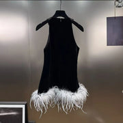 Fluffy-Hem Halter Mini Dress