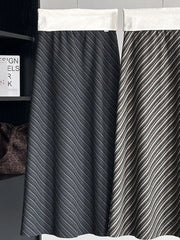 Diagonal-Stripe A-Line Long Skirt