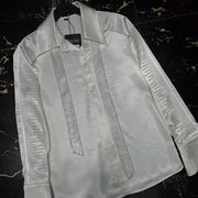 Pleated-Sleeve Glossy Button Shirt