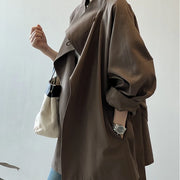 Oversized-Collar Relaxed Trench Coat