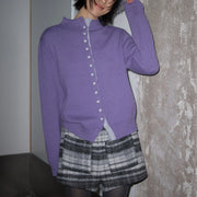 Contrast-Trim Button Cardigan