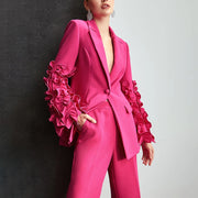 Ruffle-Sleeve Single-Button Blazer