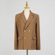 Contrast-Trim Double-Breasted Blazer