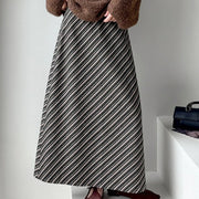 Diagonal-Stripe A-Line Long Skirt
