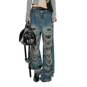 Distressed Wide-Leg Jeans