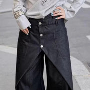 Button-Overlay Wide-Leg Pants