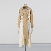 Pleated-Panel Long Trench Coat