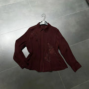 Floral-Detail Sheer Button Shirt