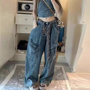 Oversized-Pocket Wide-Leg Jeans