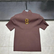 Keyhole-Detail Ribbed Short-Sleeve Top