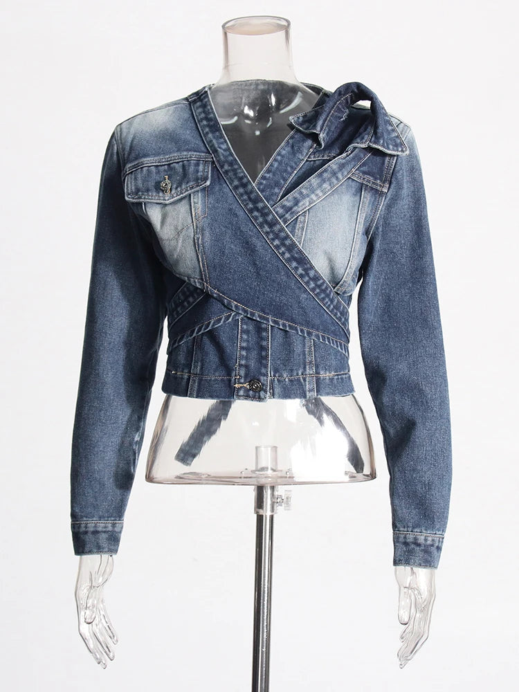 Asymmetric Wrap-Front Cropped Jacket