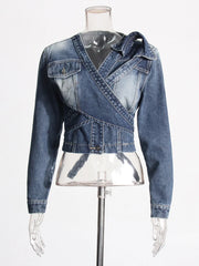 Asymmetric Wrap-Front Cropped Jacket