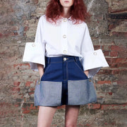 Wide-Cuff Button-Up Blouse