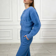Textured Round-Neck Cardigan