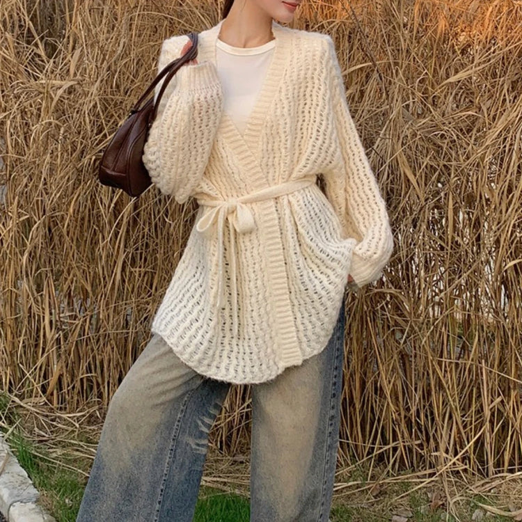 Chunky-Knit Tie-Waist Cardigan