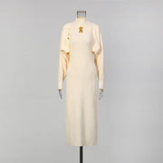 Cape-Overlay Split-Hem Dress