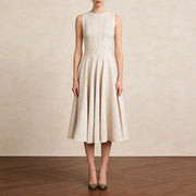 Pleated Sleeveless Flared Dress