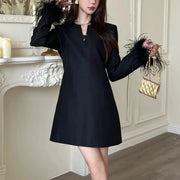 Fringed-Cuff Long-Sleeve Mini Dress