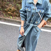 Button-Front Long Shirt Dress