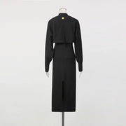 Cape-Overlay Split-Hem Dress