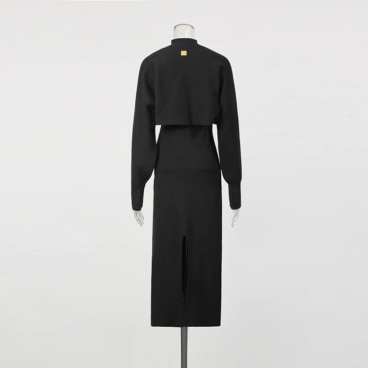 Cape-Overlay Split-Hem Dress