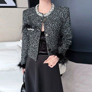 Embellished Round-Neck Cropped Jacket