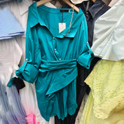 Asymmetric Ruched Mini Shirt Dress