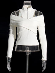 Zip-Neck Cold-Shoulder Top