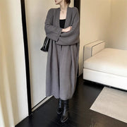 Textured Open-Front Long Cardigan