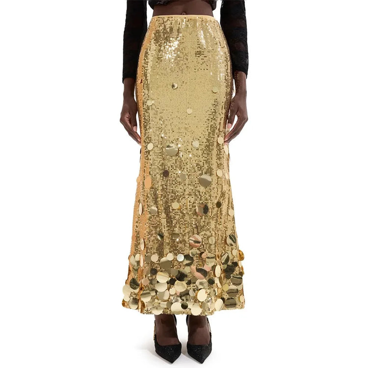 Sequin-Embellished Long Skirt