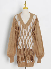 Openwork V-Neck Sweater