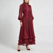 Ruched-Waist Tiered Long Dress