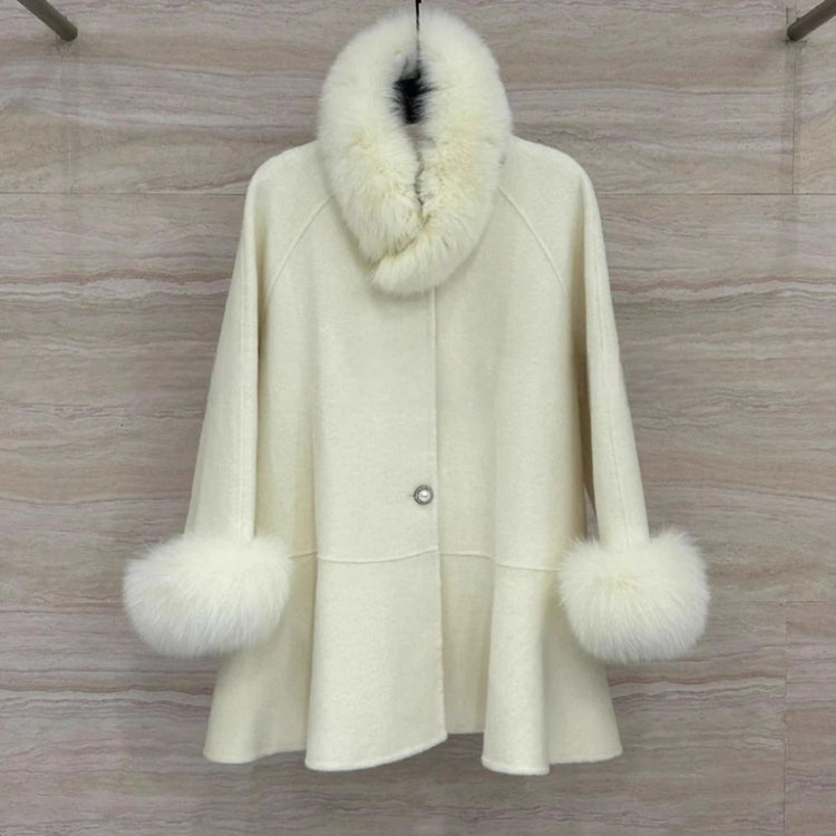 Fluffy-Trim Flared Coat