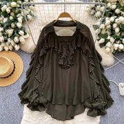 Embellished Ruffle-Trim Blouse