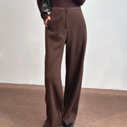 Pleated Brown Wide-Leg Pants