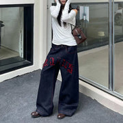 Embroidered Wide-Leg Jeans