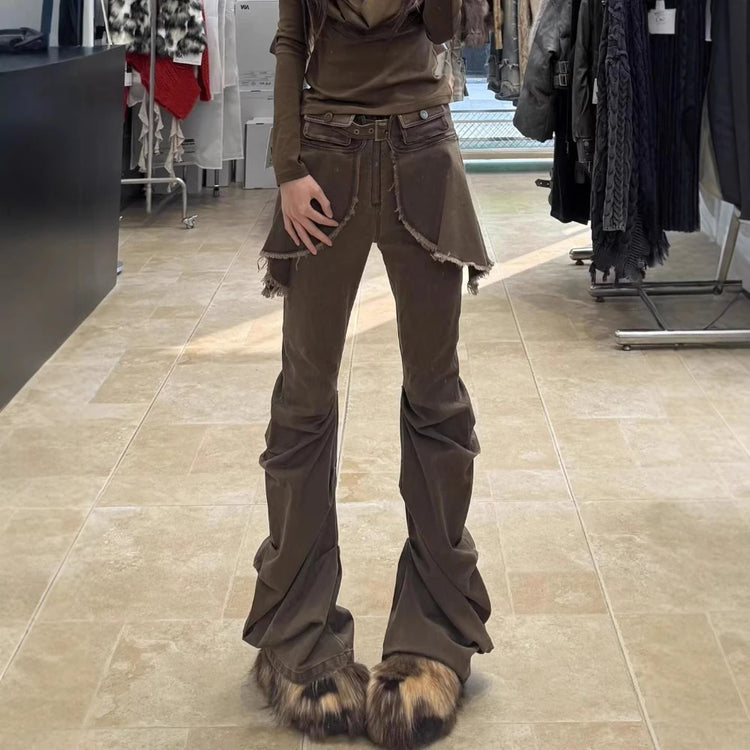 Layered-Panel Flared Pants