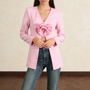 Rosette V-Neck Longline Blazer
